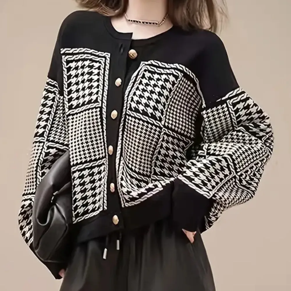 LAVINA - Houndstooth Cardigan til Kvinder