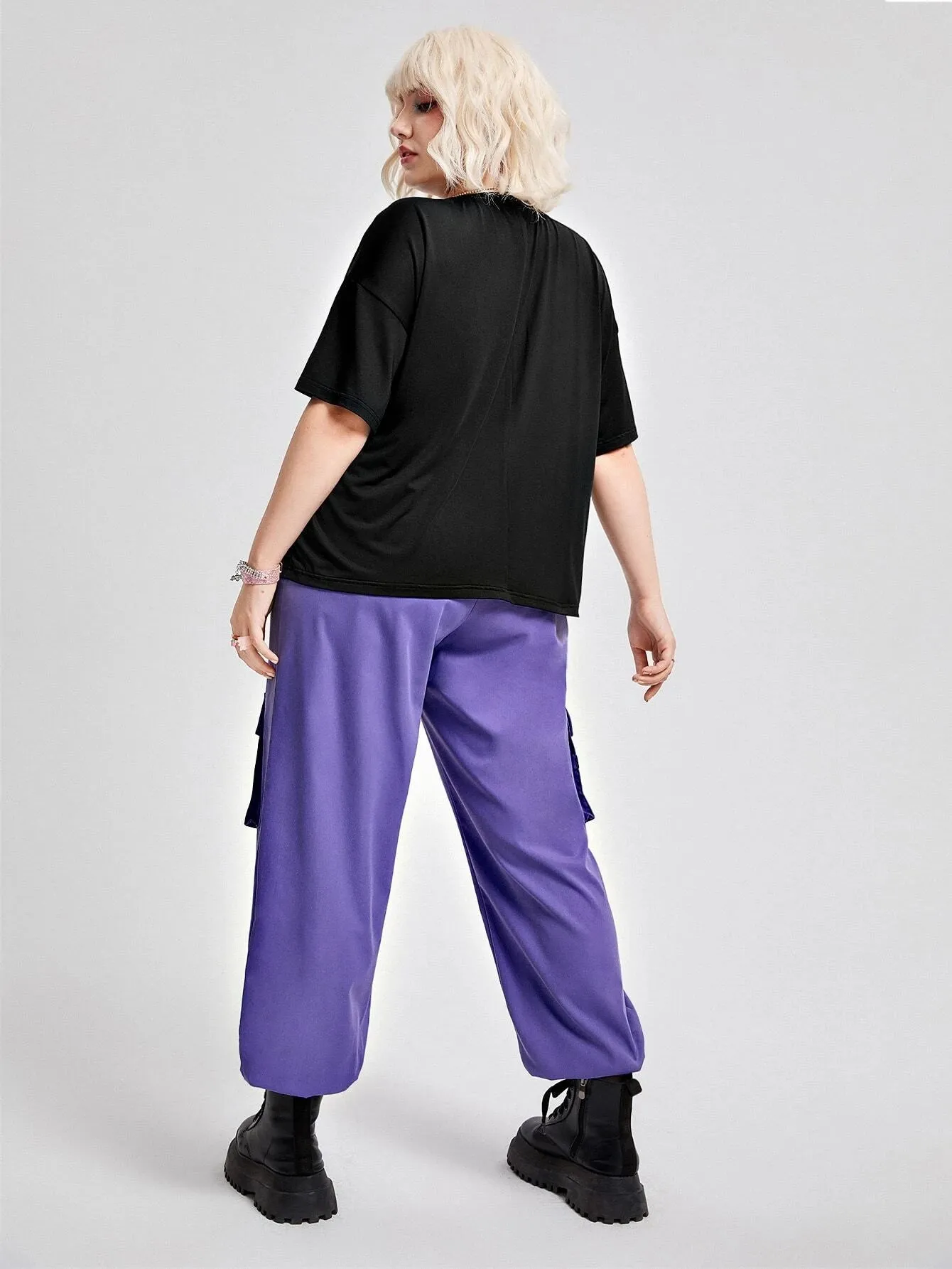 Letter And Graphic Drop Shoulder Tee And Cargo Pants