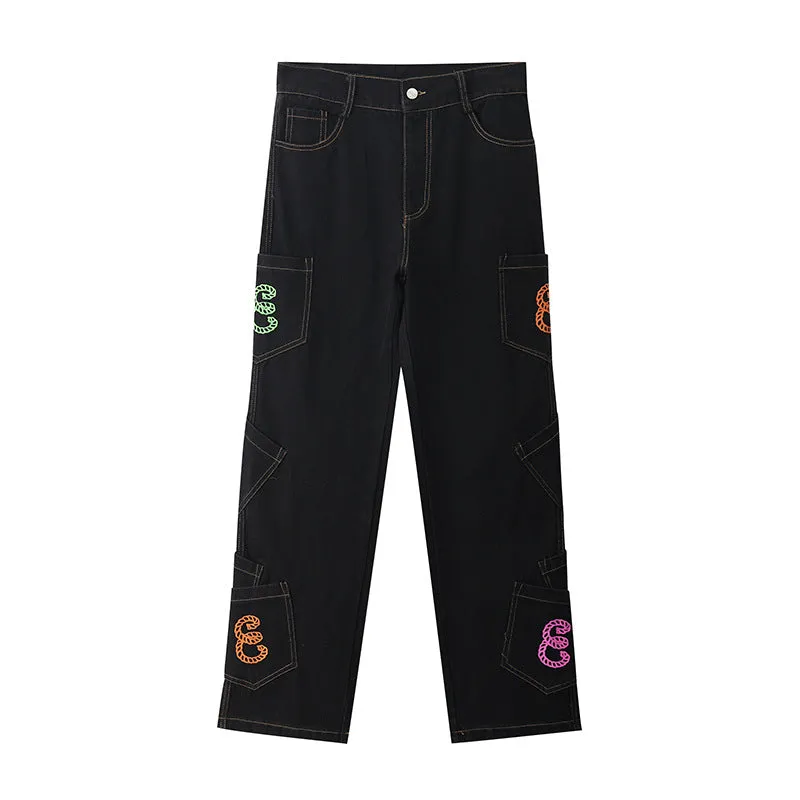 Letter Embroidery Jeans