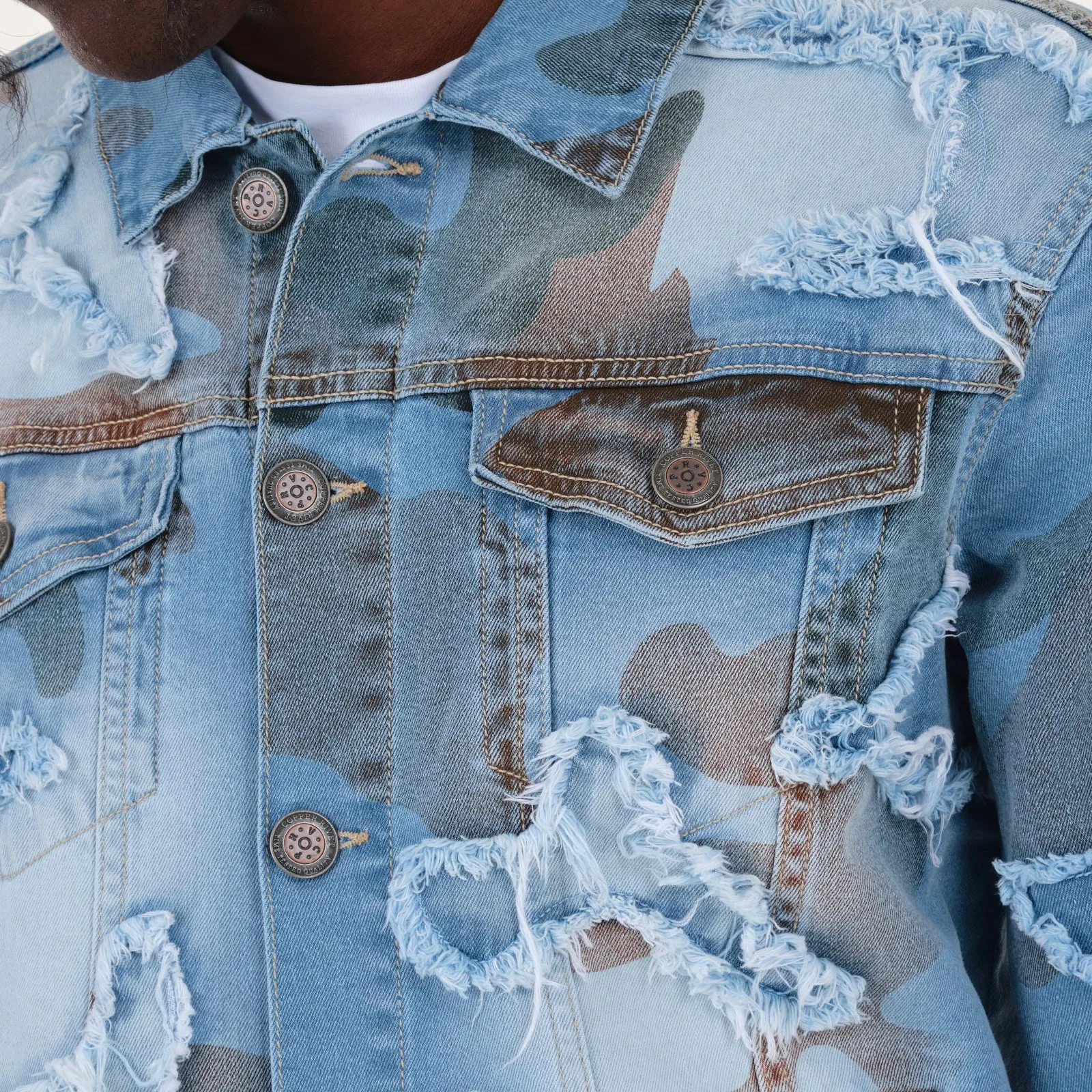 LIGHT SAND BLUE CAMO DENIM JACKET