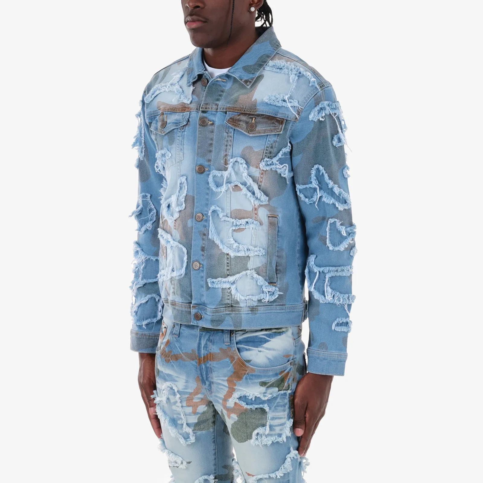 LIGHT SAND BLUE CAMO DENIM JACKET