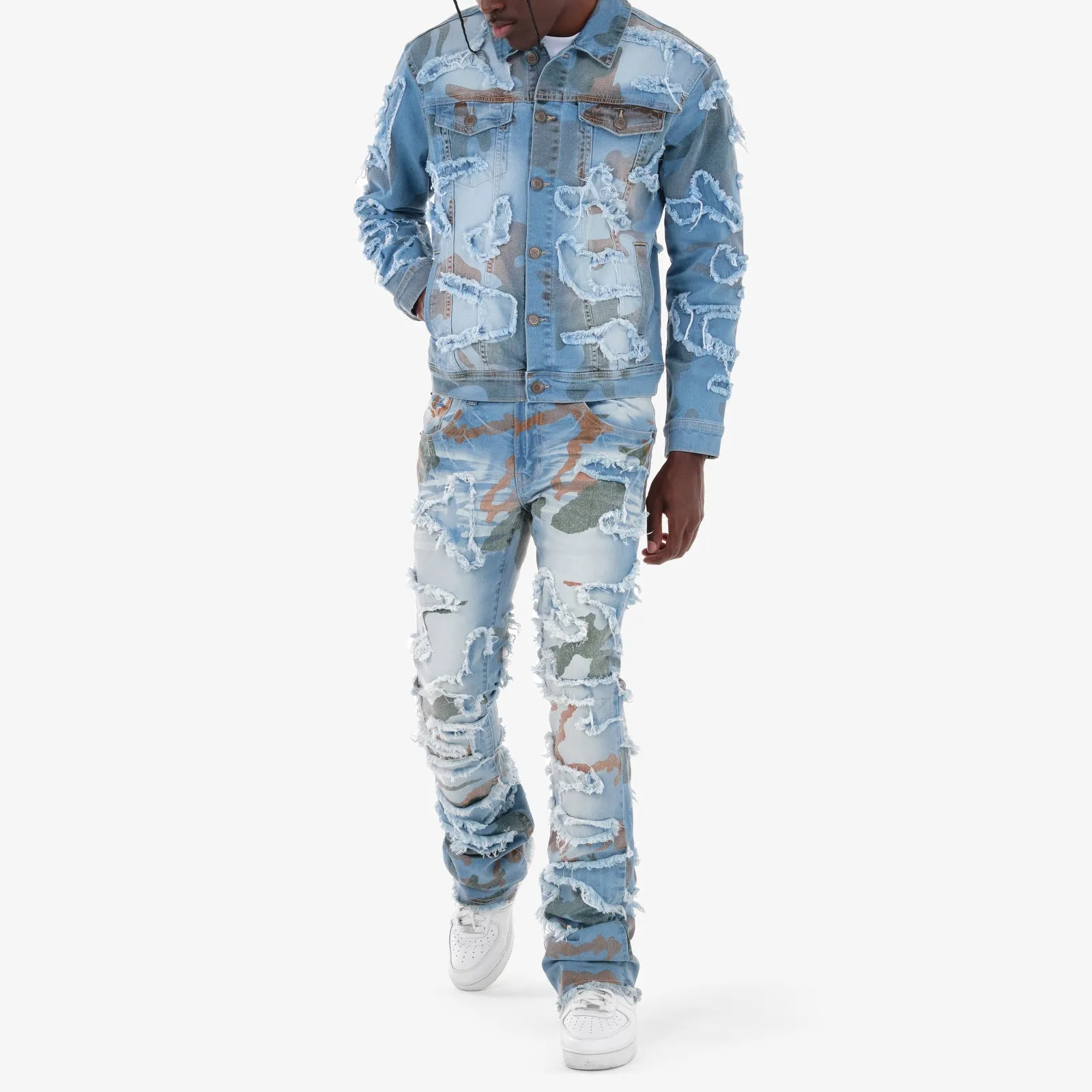 LIGHT SAND BLUE CAMO DENIM JACKET