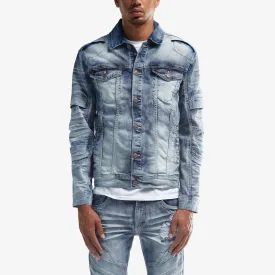 LIGHT SAND BLUE DENIM JACKET W/ FASHION CUTS