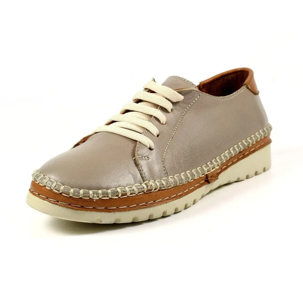 Lunar FLV026 Flow Ladies Grey Leather Lace Up Shoes