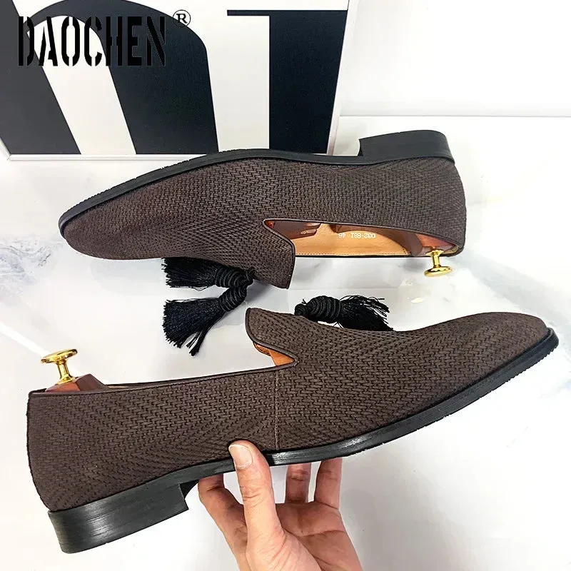 Luxury Men's Loafers Shoes Black Coffee Suede Shoe Tassel Casual Mens Dress Shoes Office Wedding Leather loafers for men