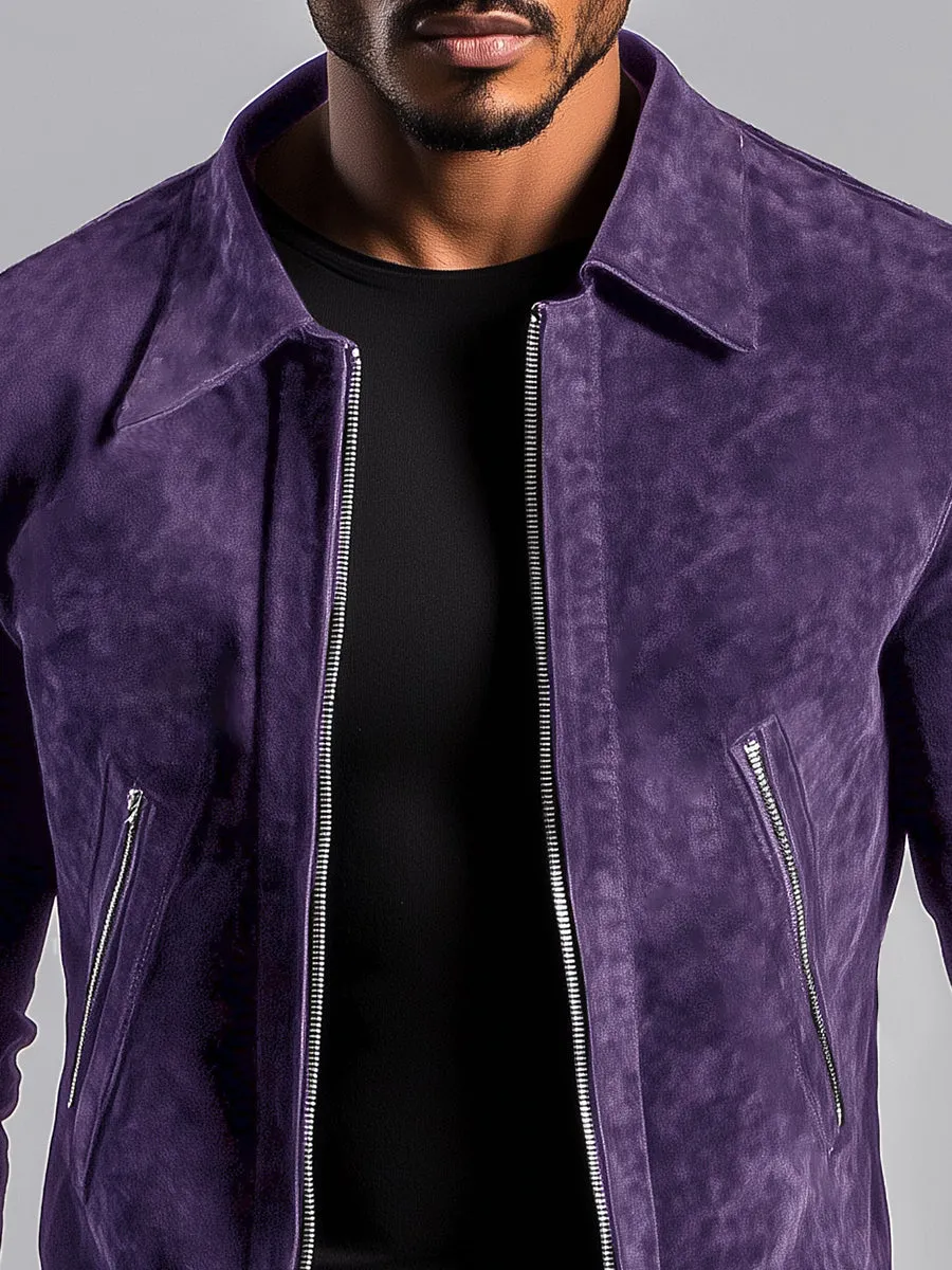 Luxury Purple Lapel Suede Jacket