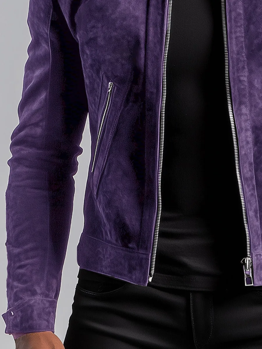 Luxury Purple Lapel Suede Jacket