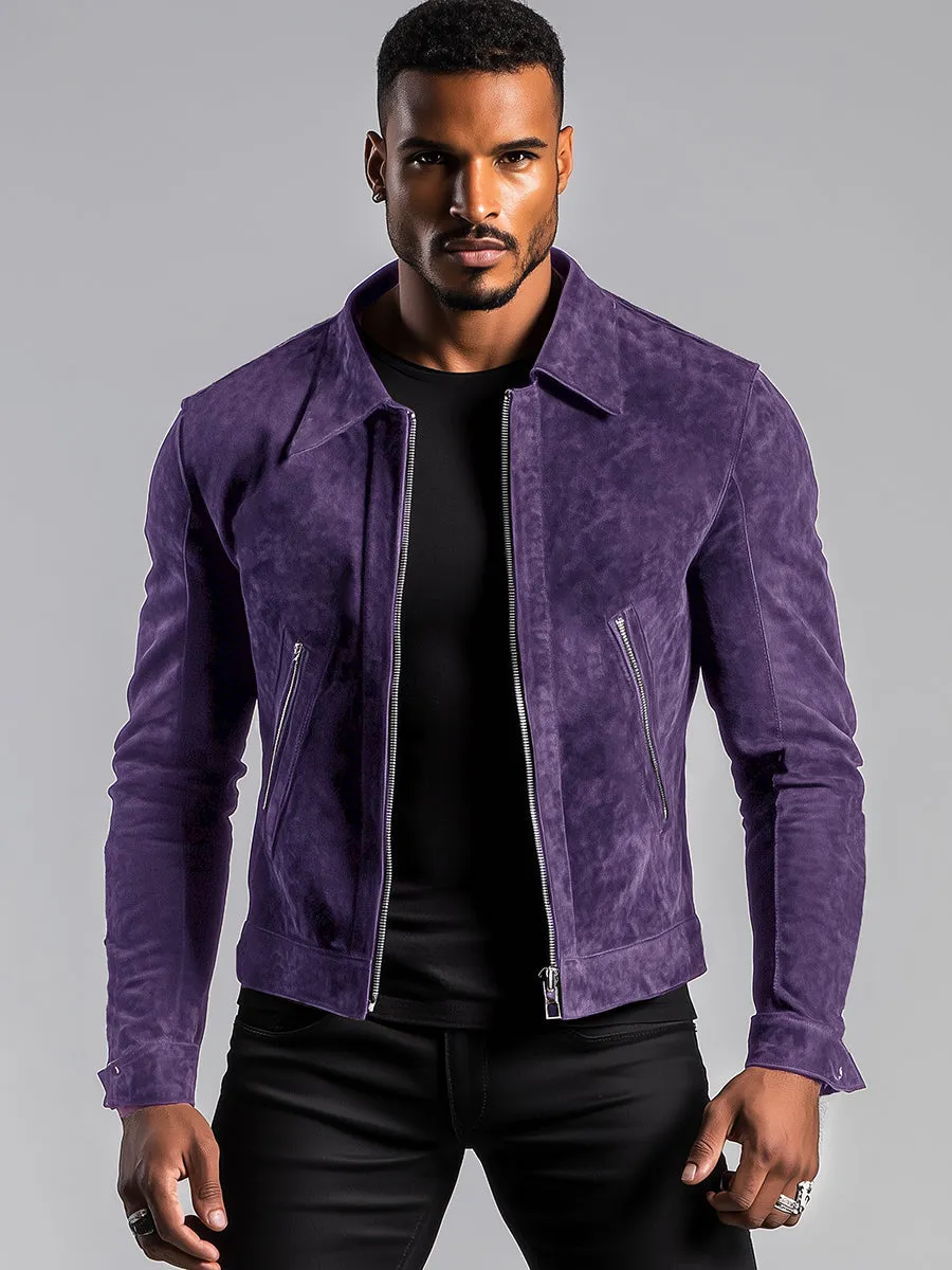 Luxury Purple Lapel Suede Jacket