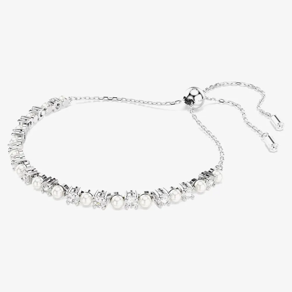 Matrix Rhodium White Round Cut Pearl Crystal Bracelet 5689633