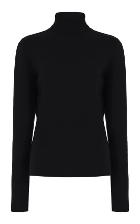 May Knit Turtleneck in Black Merino Wool Cashmere