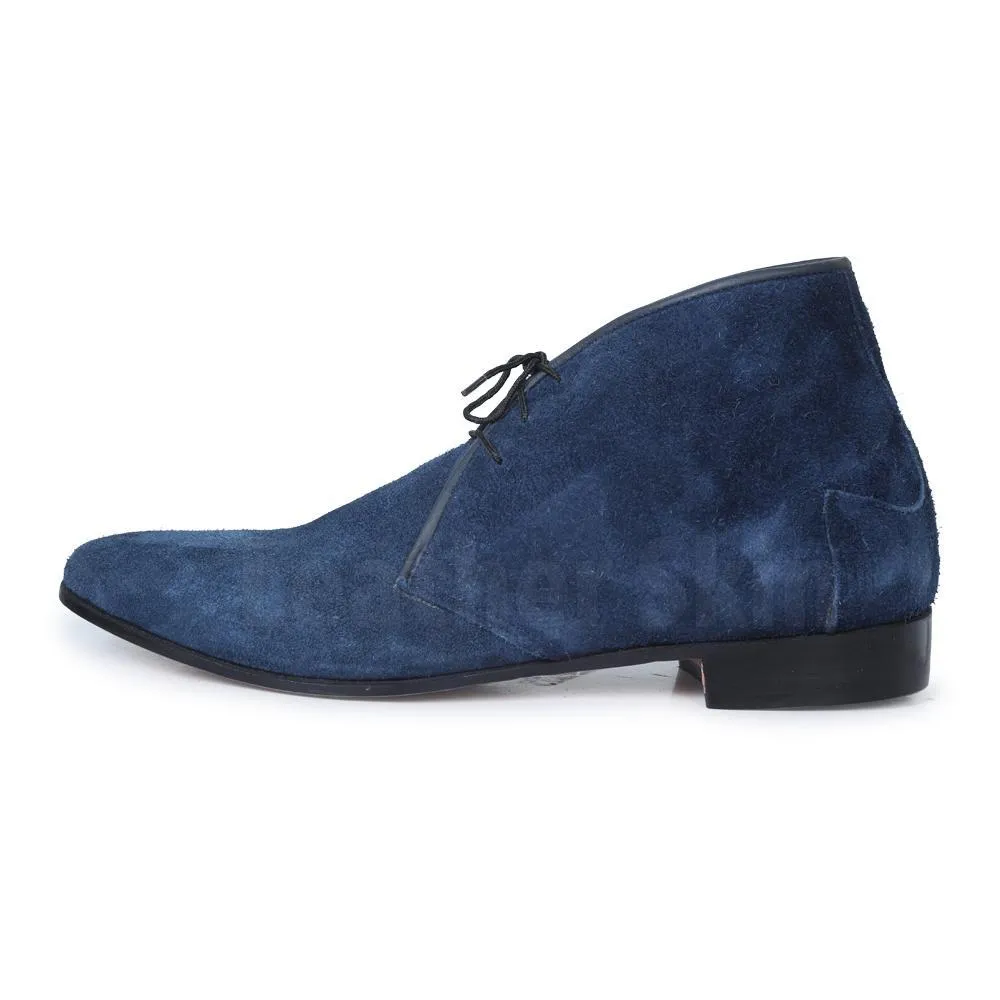 Men Blue Suede Chukka Leather Shoes with Laces blue