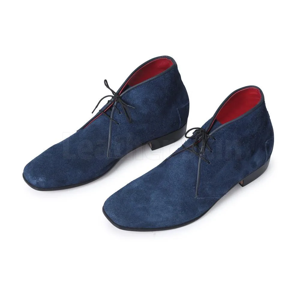 Men Blue Suede Chukka Leather Shoes with Laces blue