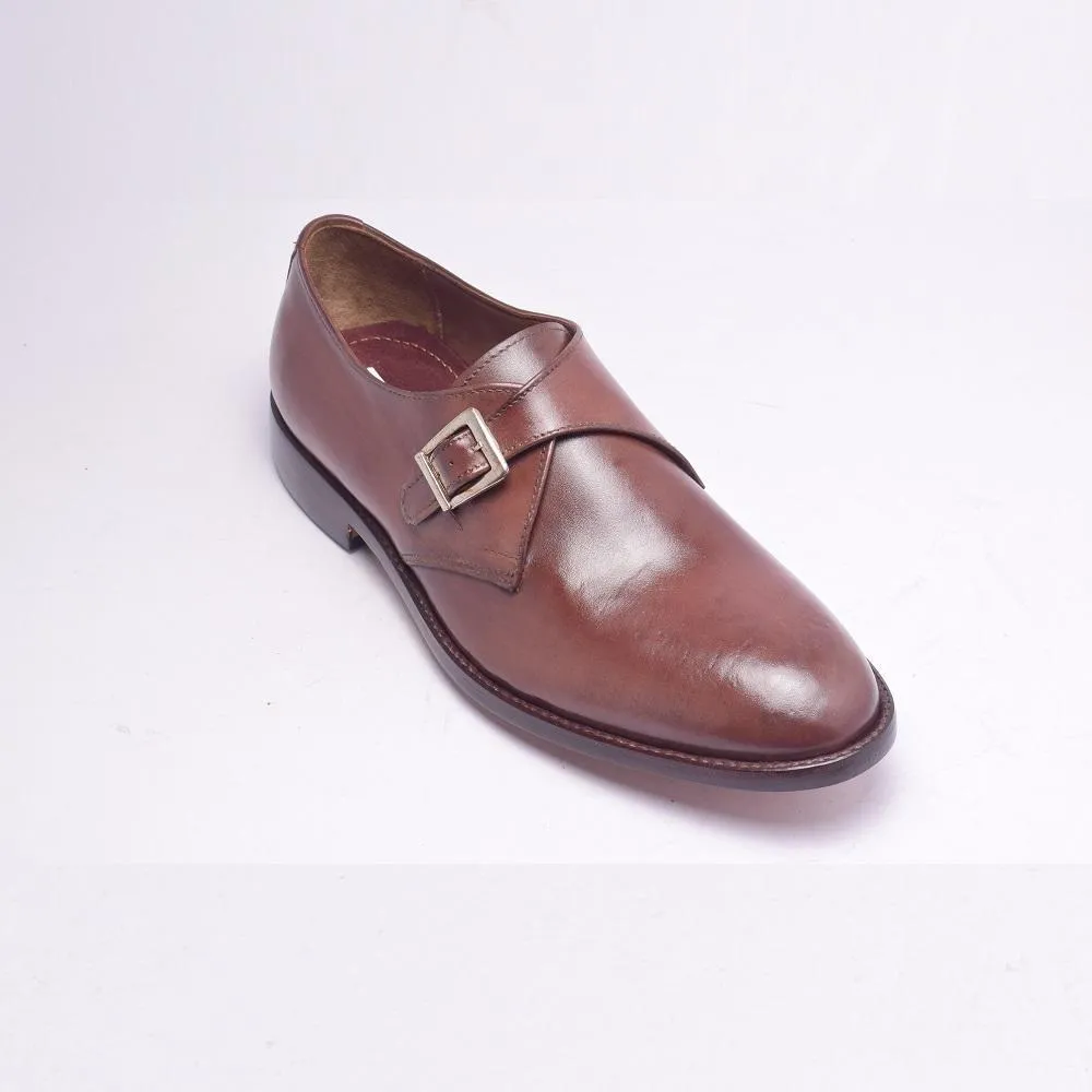 Men Brown Monk Genuine Handmade Leather Shoes