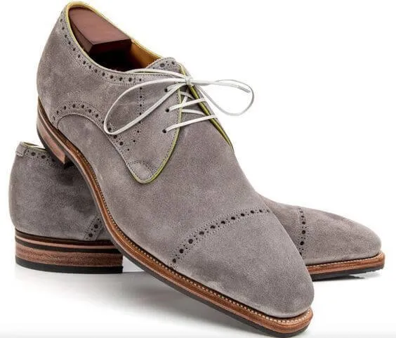 Men's Handmade Gray Color Suede Lace Up Casual Dress Fashion Shoes