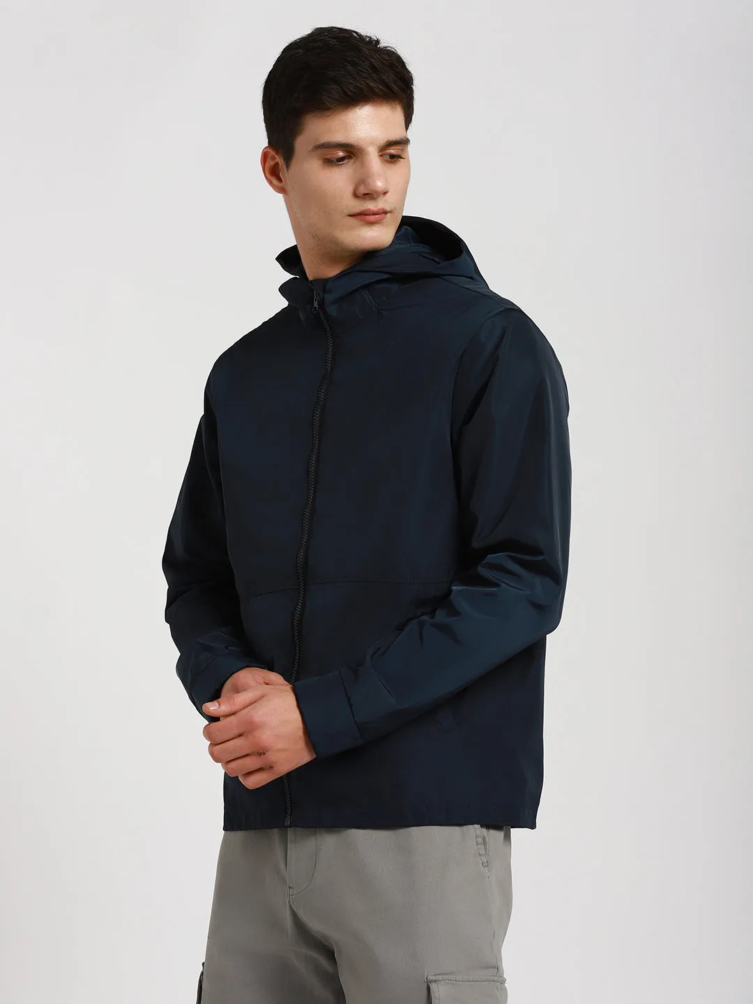 Men's Hooded Regular Fit Solid Indigo Jackets