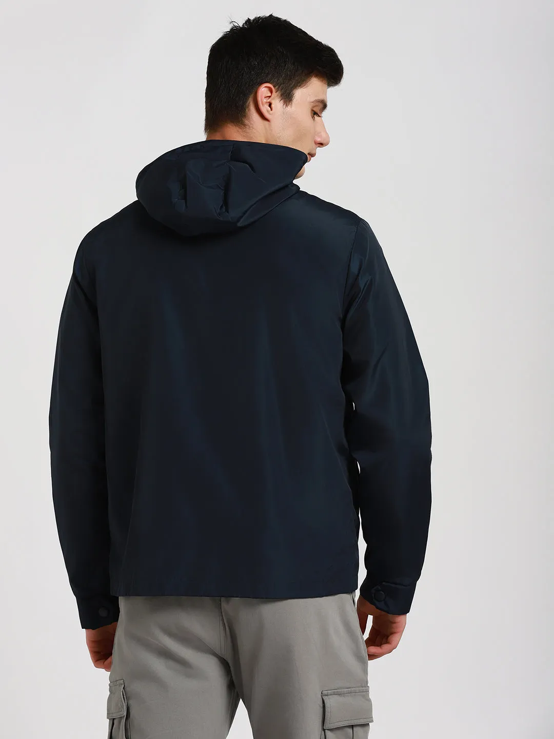 Men's Hooded Regular Fit Solid Indigo Jackets