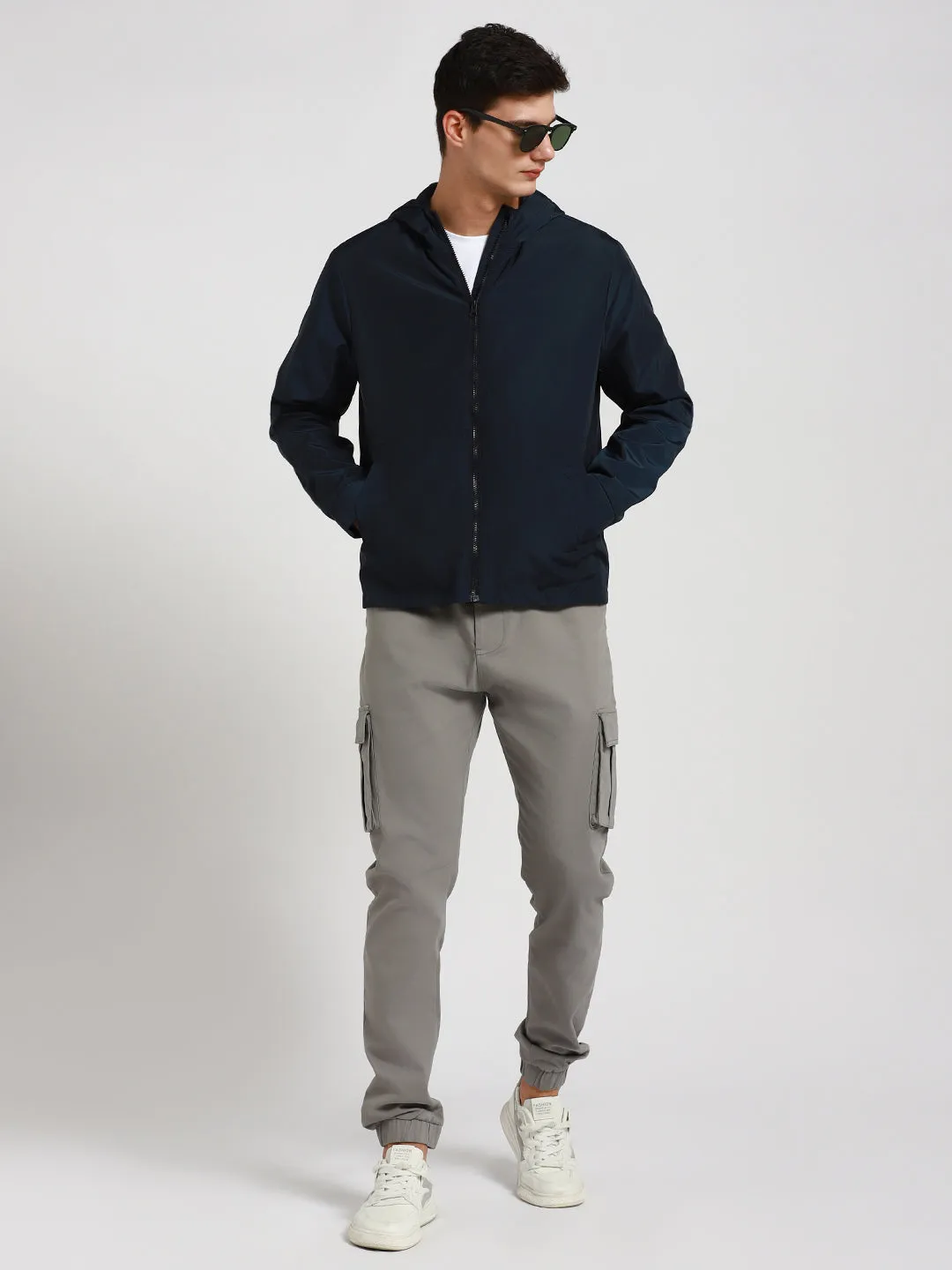 Men's Hooded Regular Fit Solid Indigo Jackets