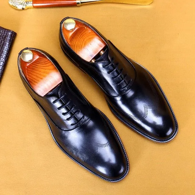 Men's Leather Shoes High Quality Italian Handmade Wingtip Dress Shoes Brogues Oxfords