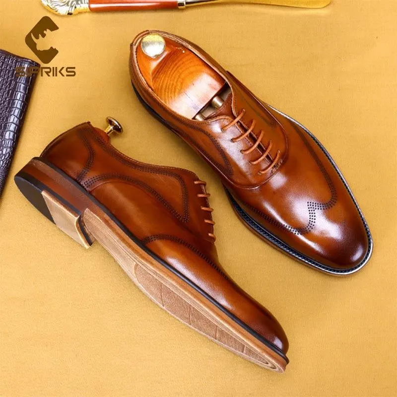 Men's Leather Shoes High Quality Italian Handmade Wingtip Dress Shoes Brogues Oxfords