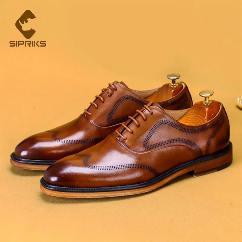 Men's Leather Shoes High Quality Italian Handmade Wingtip Dress Shoes Brogues Oxfords