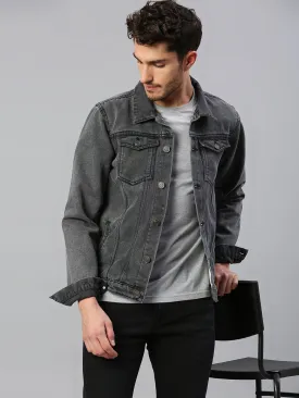 Men's Regular Fit Long Sleeve Button Down Denim Jacket Lightweight Trucker Jacket (Grey)