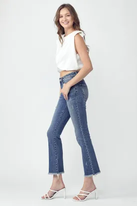 MID RISE RAW HEM STRAIGHT LEG JEANS