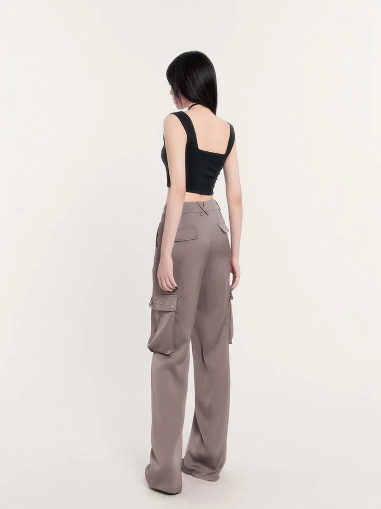 Mist Silky High Waist Cargo Pants