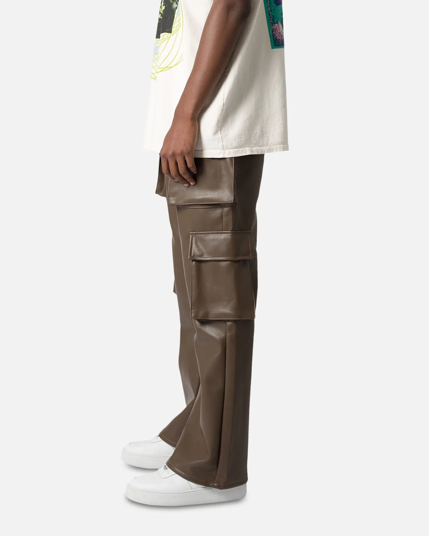 MNML Leather Double Snap Cargo Pants Chocolate