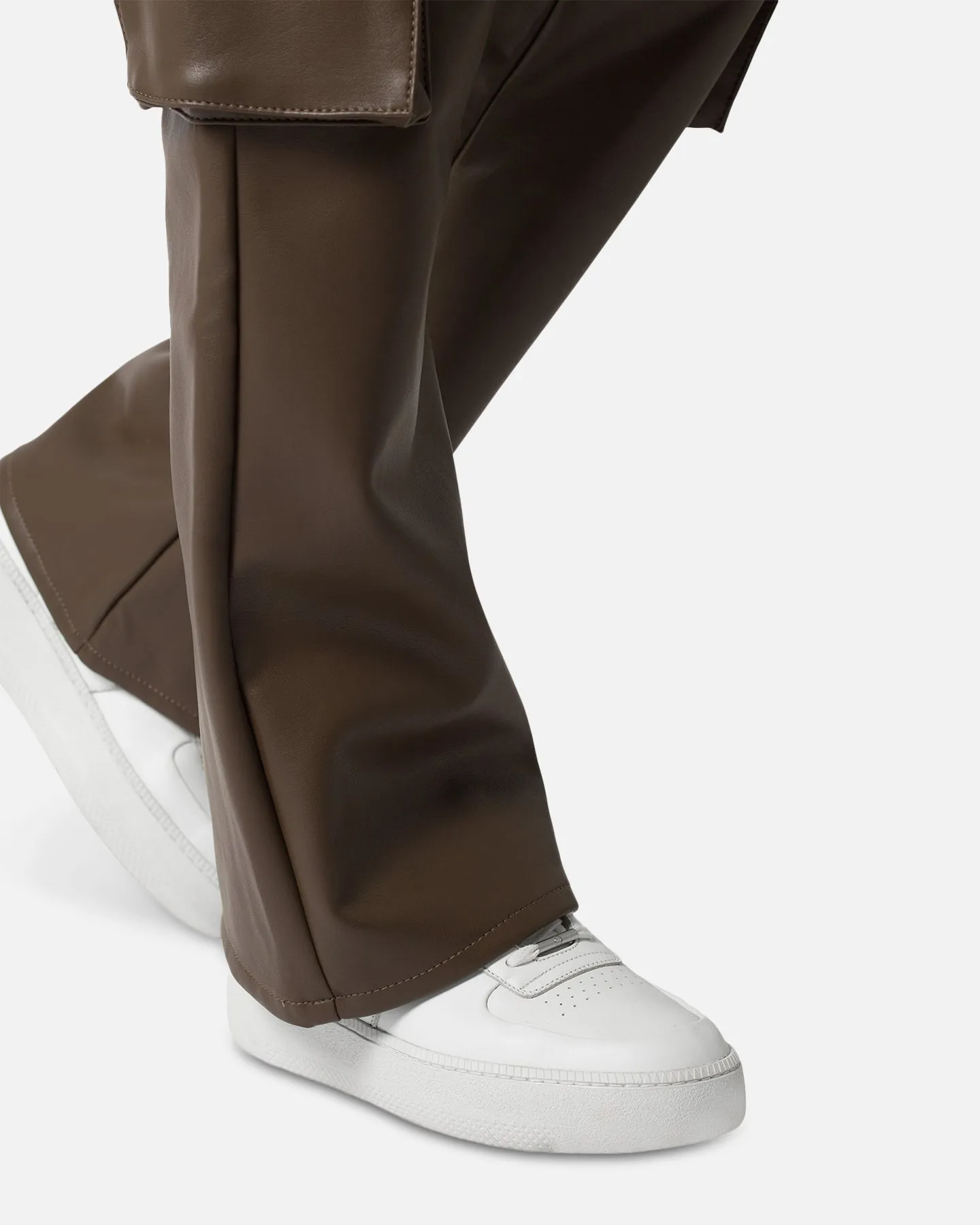 MNML Leather Double Snap Cargo Pants Chocolate