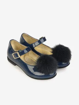 Monnalisa Patent Leather Shoes With Fur Pom Pom