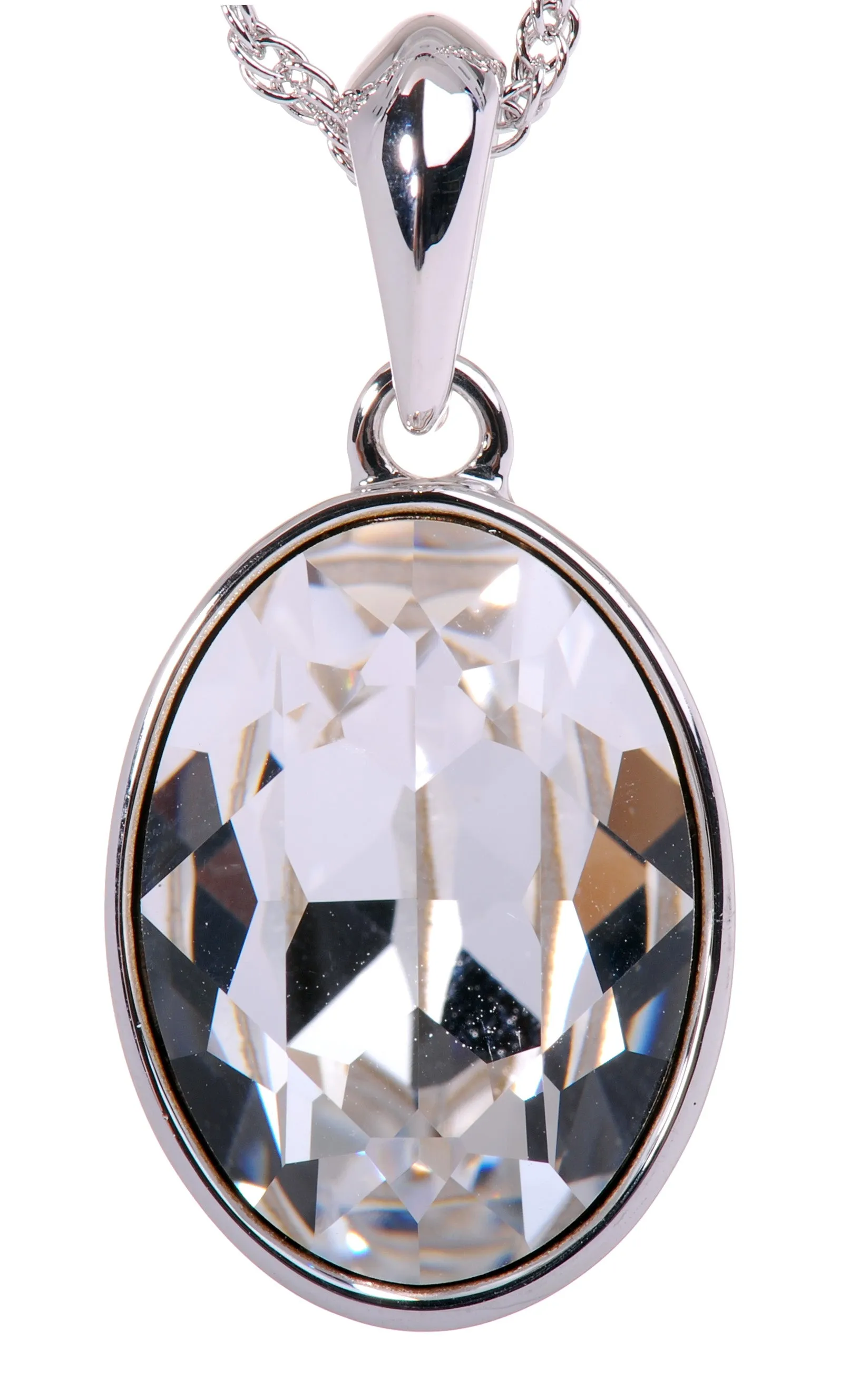 N7175 Rhodium Swarovski Oval Pendant Necklace