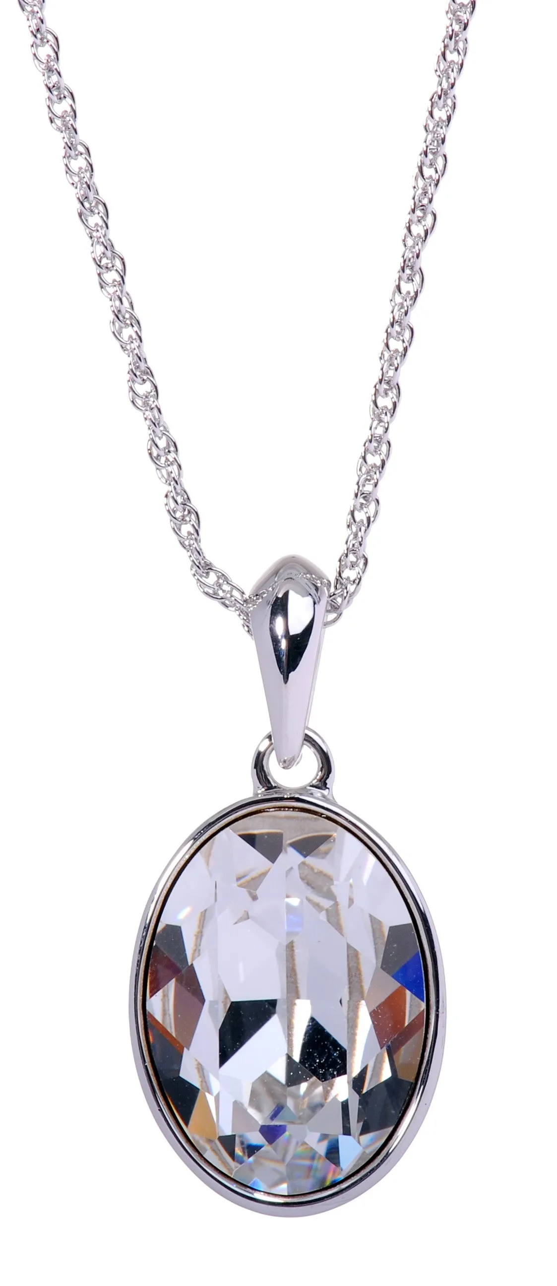 N7175 Rhodium Swarovski Oval Pendant Necklace