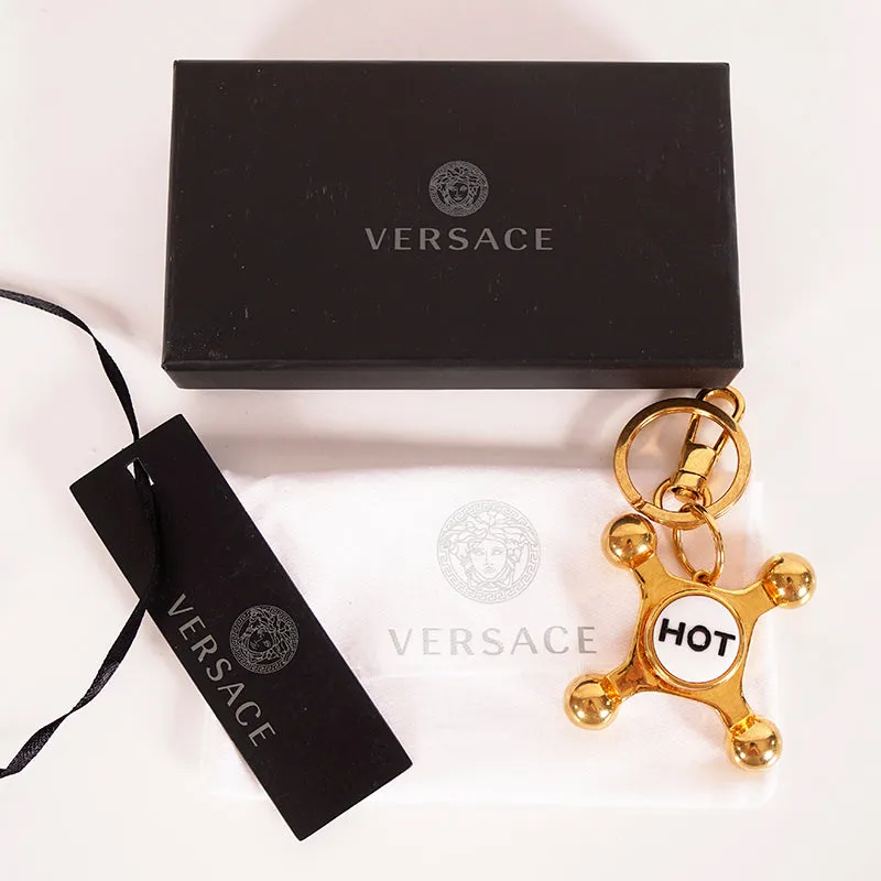 NEW $625 VERSACE Runway Gold Tone Metal Porcelain FAUCET Handle KEYRING FOB