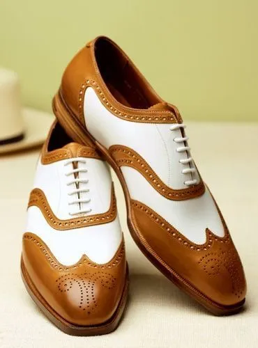 New Stylish Handmade Men's Oxford Wing Tip Brogue Tan & White Leather Shoes