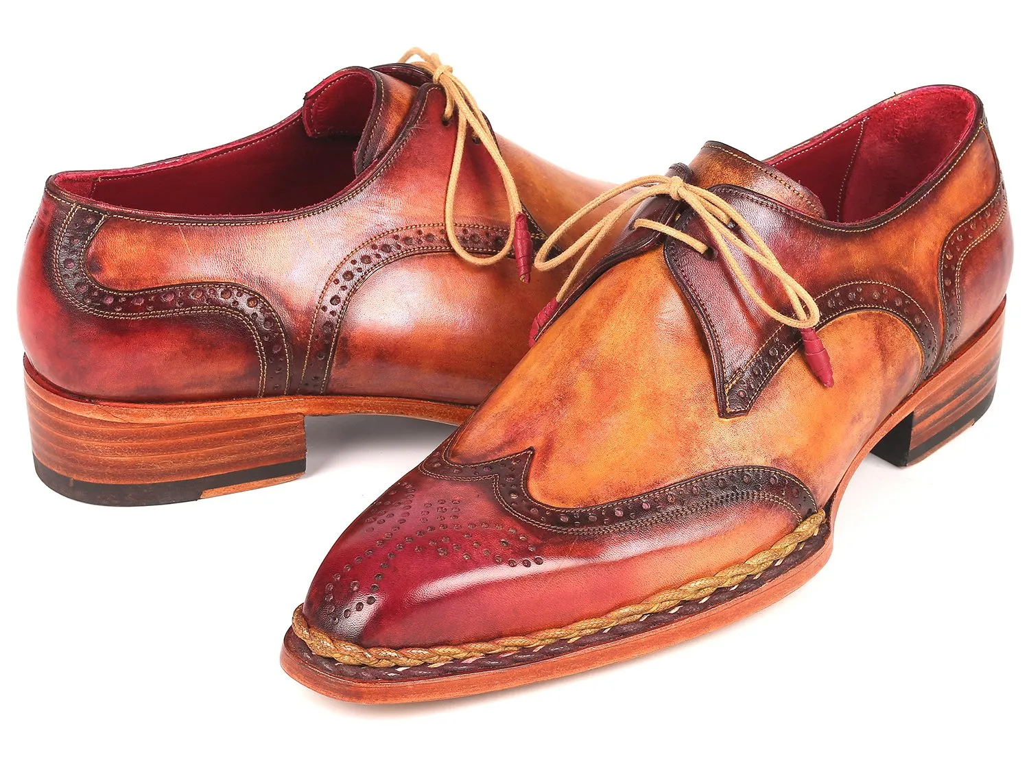 Paul Parkman Red & Camel Wingtip Shoes