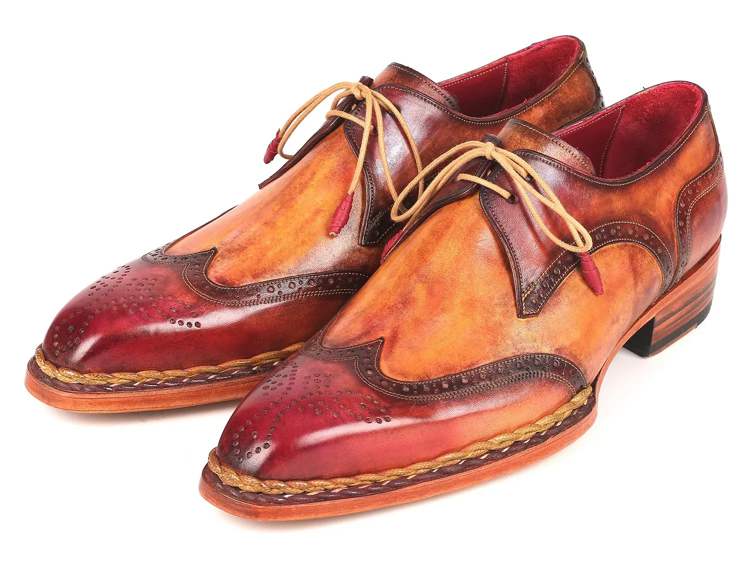 Paul Parkman Red & Camel Wingtip Shoes