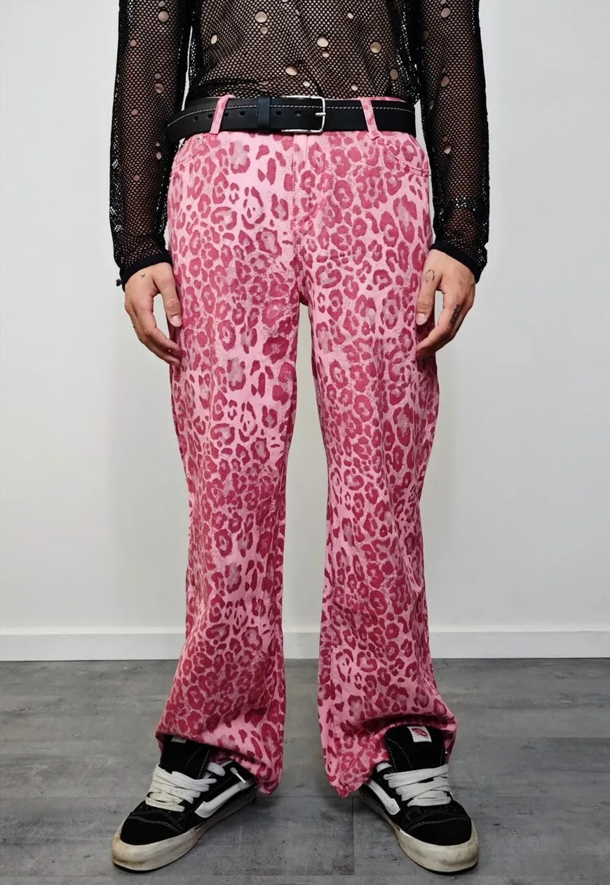 Pink leopard trousers animal print pants loose cheetah pants