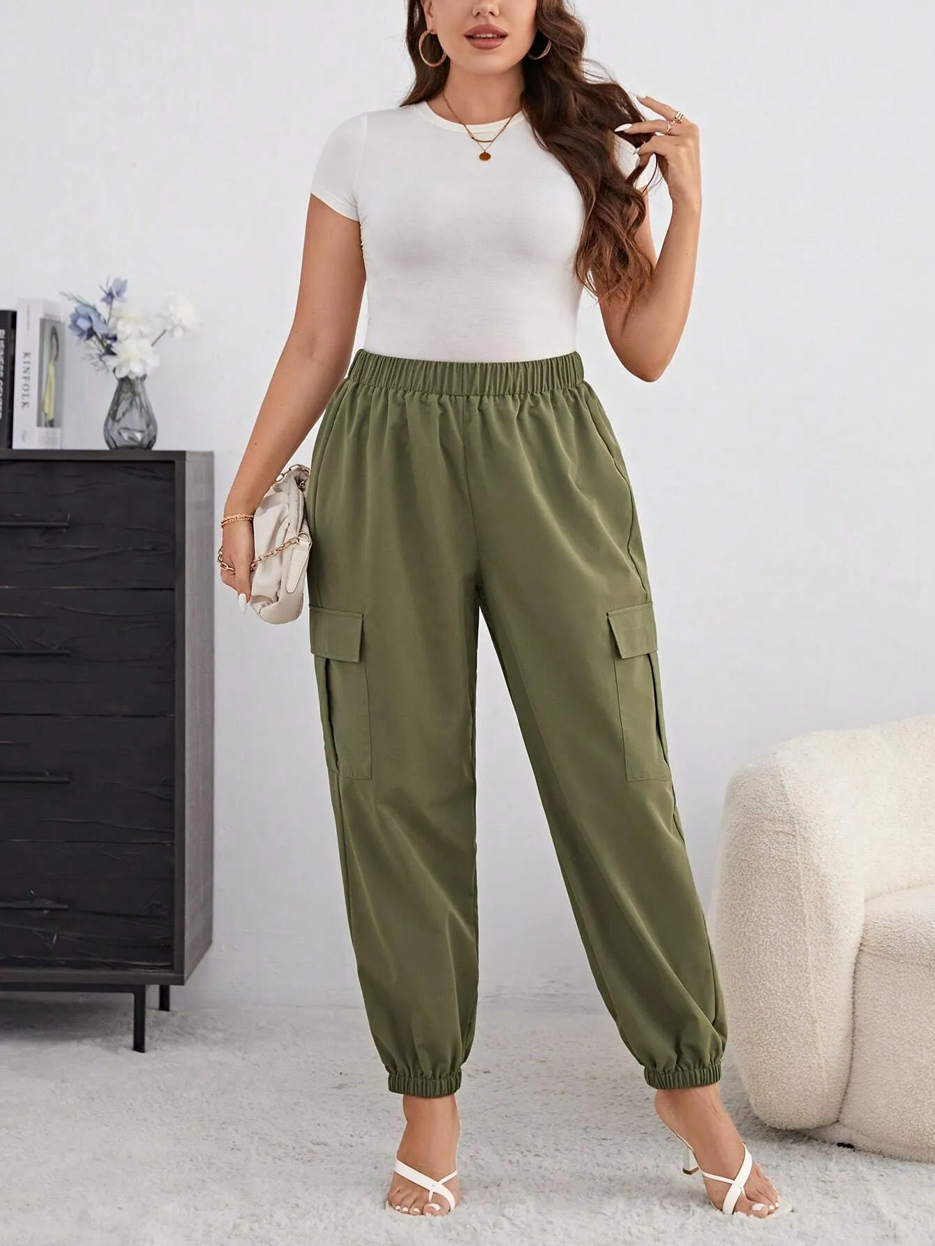 Plain Flap Pocket Side Cargo Pants