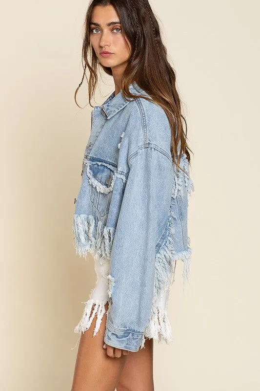 Plus Siz Fringe Denim Jacket