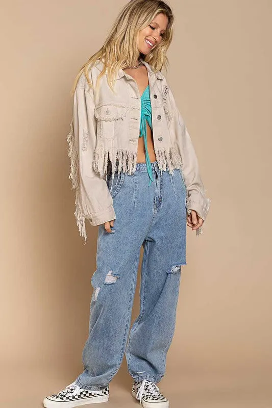 Plus Siz Fringe Denim Jacket