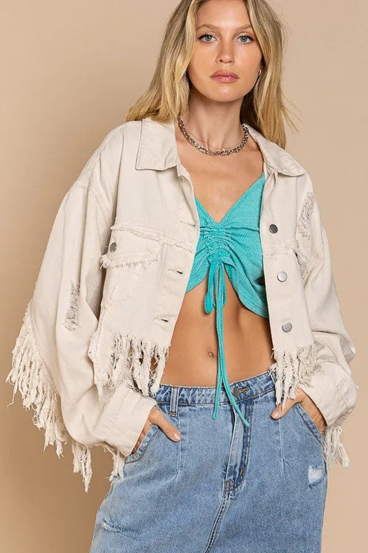 Plus Siz Fringe Denim Jacket