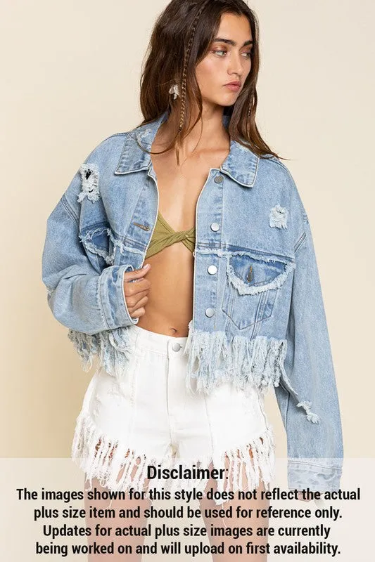 Plus Siz Fringe Denim Jacket