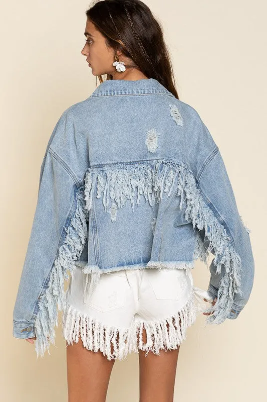 Plus Siz Fringe Denim Jacket