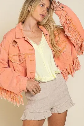 POL Fringe Distressed Crop Denim Jacket, 2 Colors