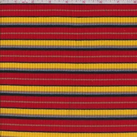 Red/Yellow/Sky Stripe Poor Boy Rib Knit Fabric