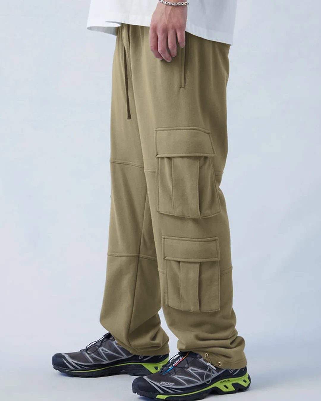 Relaxed Fit Terry Olive Straight Cargo Pant