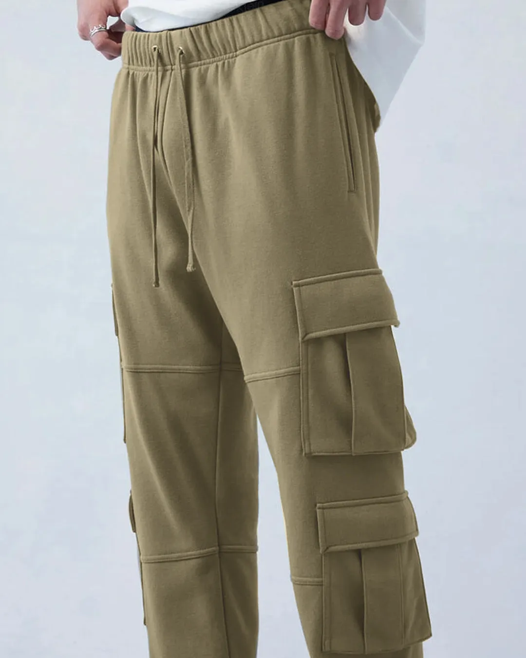 Relaxed Fit Terry Olive Straight Cargo Pant