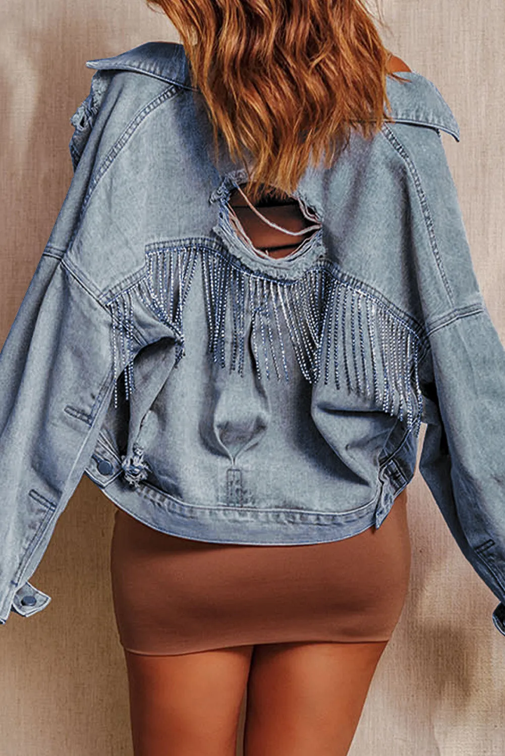 Rhinestone Fringe Denim Jacket