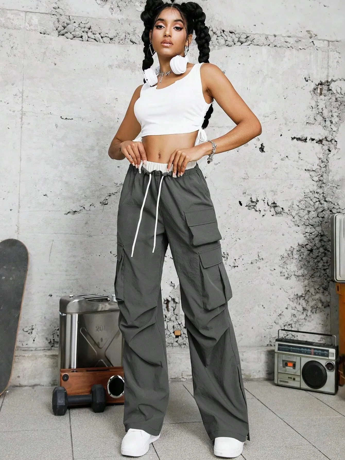 Ruched Drawstring Cargo Pant