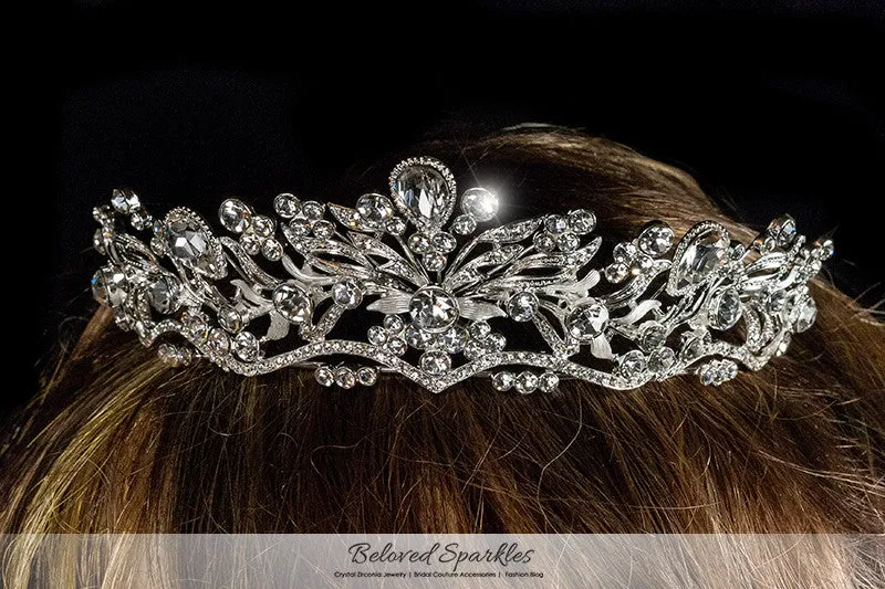 Sabella Victorian Art Deco Crystal Silver Tiara